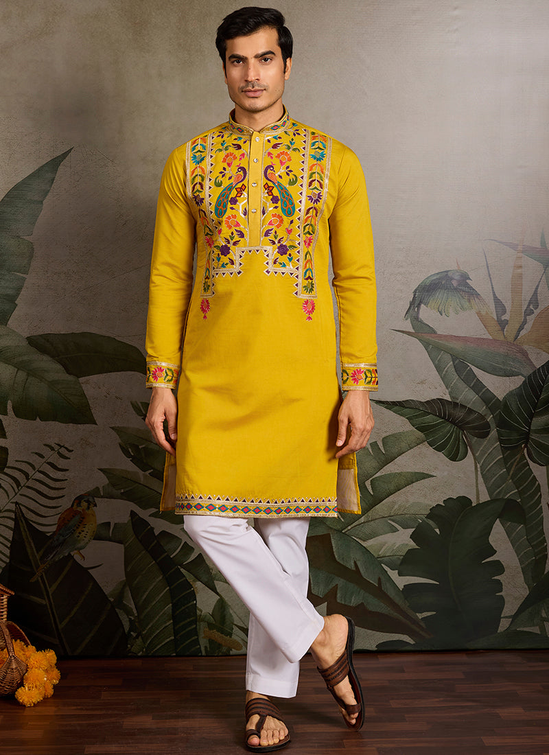 Viscose Yellow Festival Wear Sequin Embroidery Readymade Kurta