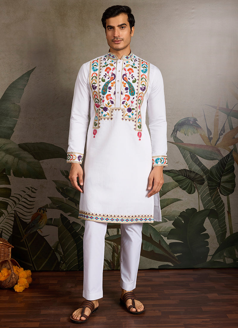 Viscose Pure White Party Wear Sequin Work Readymade Kurta