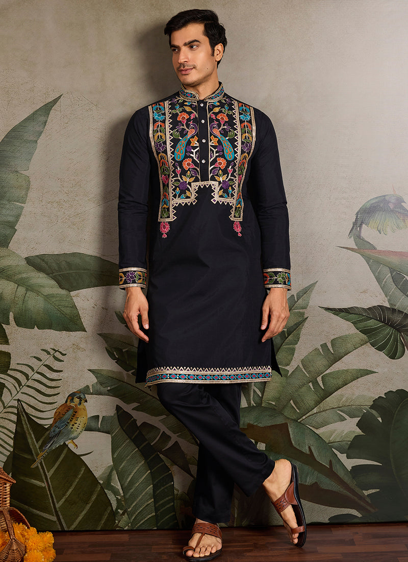 Viscose Pure Black Party Wear Stylish Sequin Work Kurta