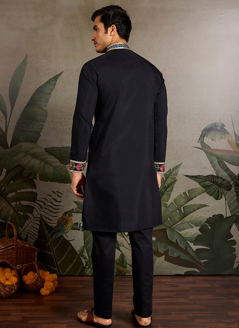 Viscose Pure Black Party Wear Stylish Sequin Work Kurta