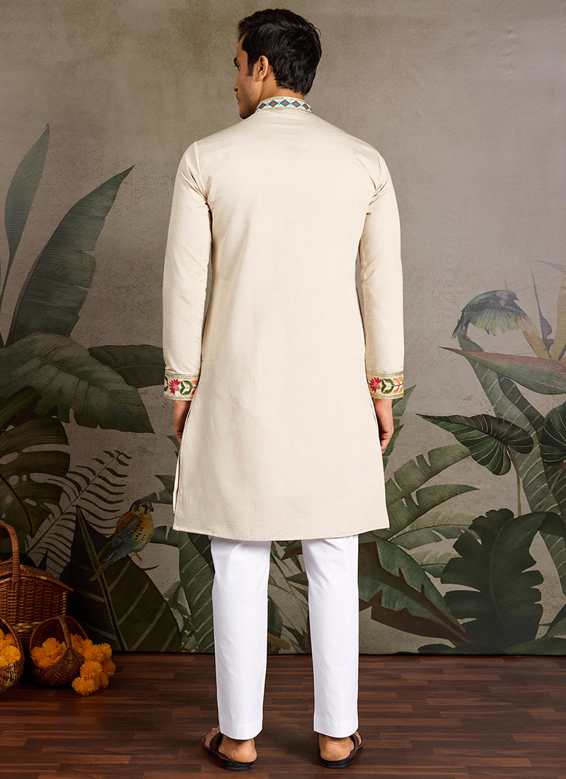 Viscose Beige Cream Festive Wear Designer Sequin Embroidery Kurta
