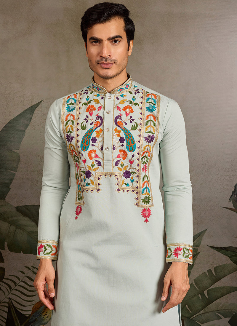 Viscose Classic Mint Traditional Sequin Work Readymade Kurta