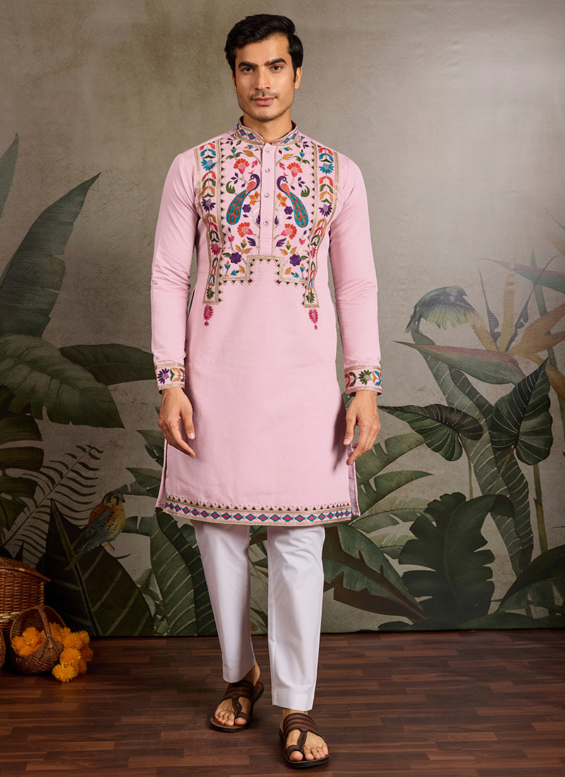 Viscose Baby Pink Party Wear Stylish Sequin Work Kurta