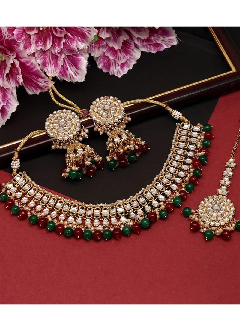 Multi Color Festival Wear Kundan Necklace Set 383086