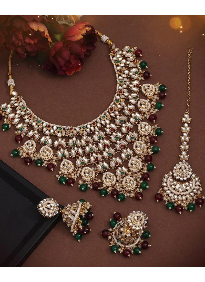 Multi Color Festival Wear Kundan Necklace Set 383093