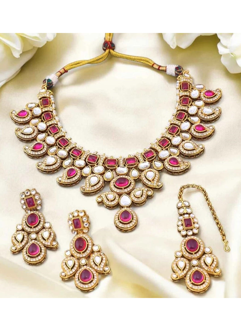 Pink Festival Wear Kundan Necklace Set 383096