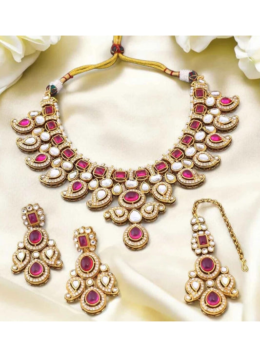 Pink Festival Wear Kundan Necklace Set 383096