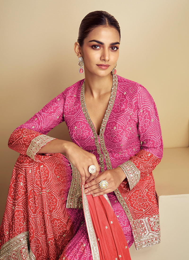 Chinnon Multi Color Festival Wear Embroidery Work Readymade Sharara Suit 385755