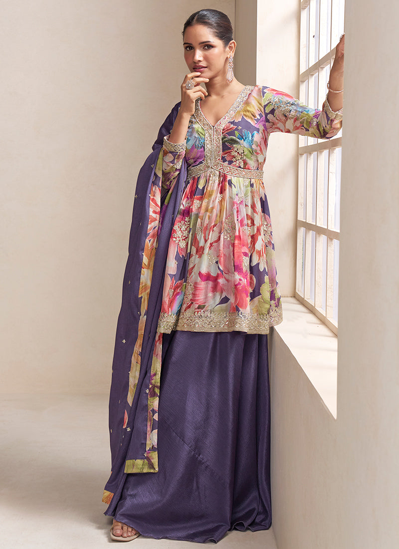 Chinnon Multi Color Party Wear Sequins Work Readymade Plazzo Suit 385706