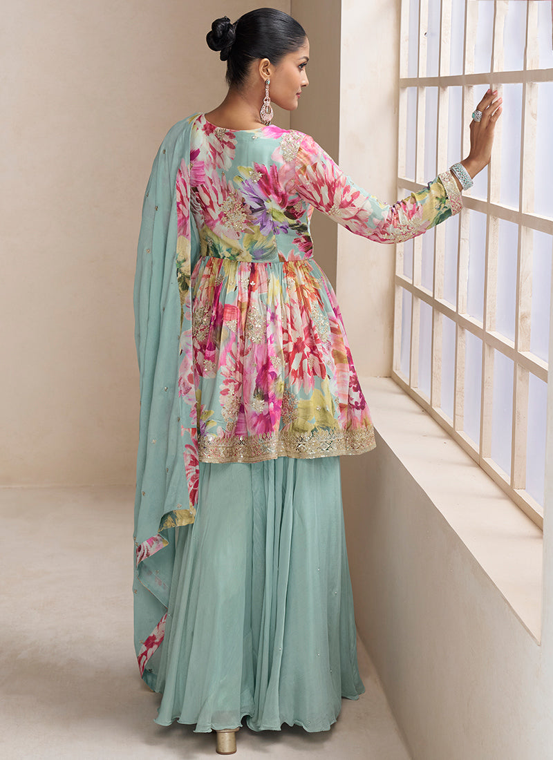 Chinnon Multi Color Party Wear Sequins Work Readymade Plazzo Suit 385707