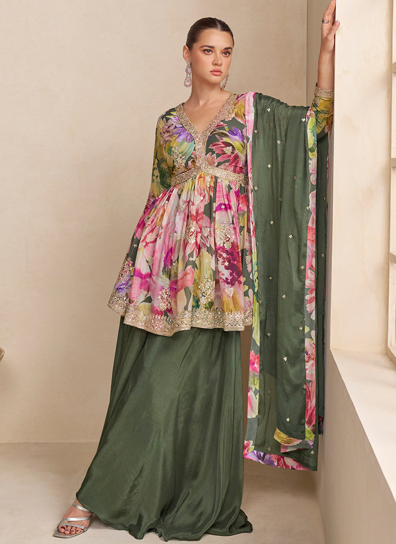 Chinnon Multi Color Party Wear Sequins Work Readymade Plazzo Suit 385708