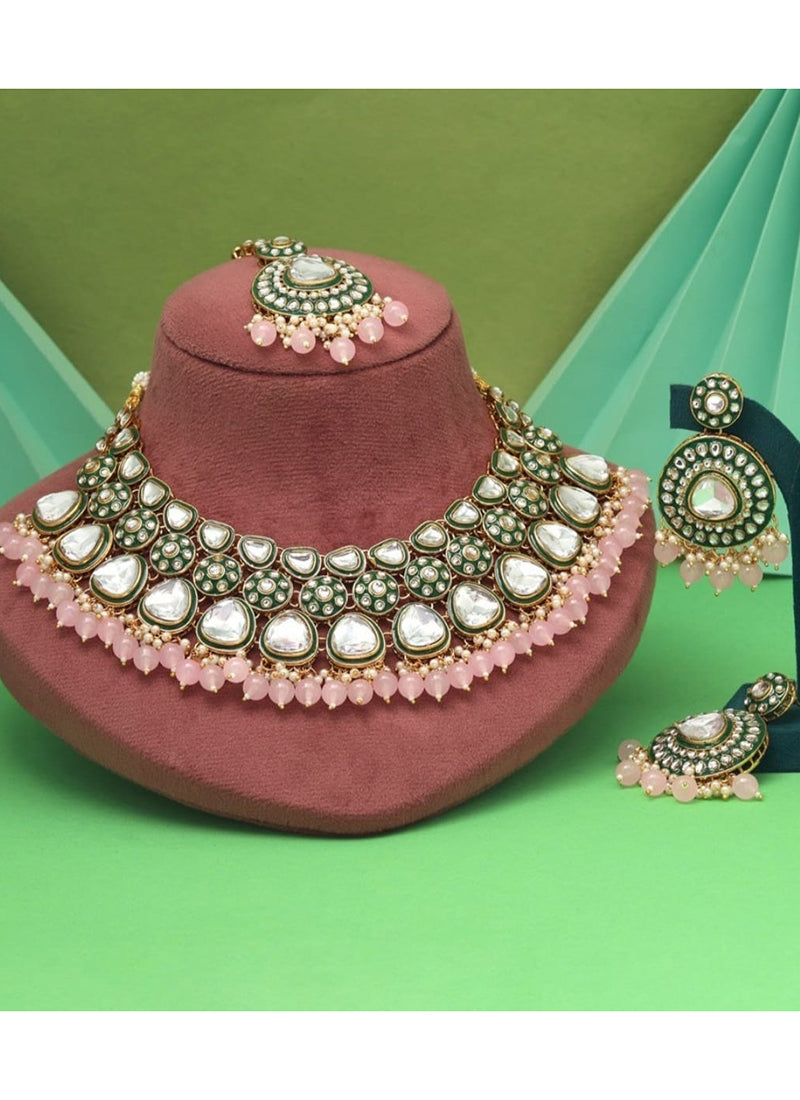 Pink Festival Wear Kundan Necklace Set 383105
