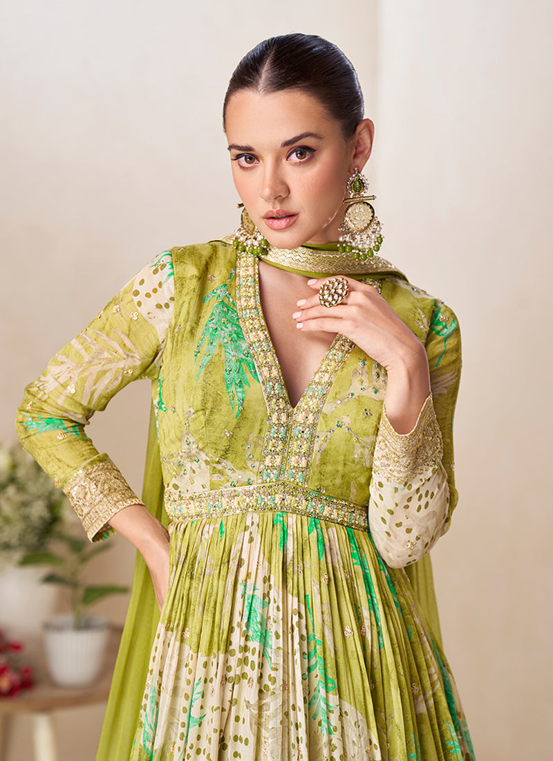 Multi Color Chinon Embroidery Work Wedding Wear Readymade Anarkali Suit SW405101