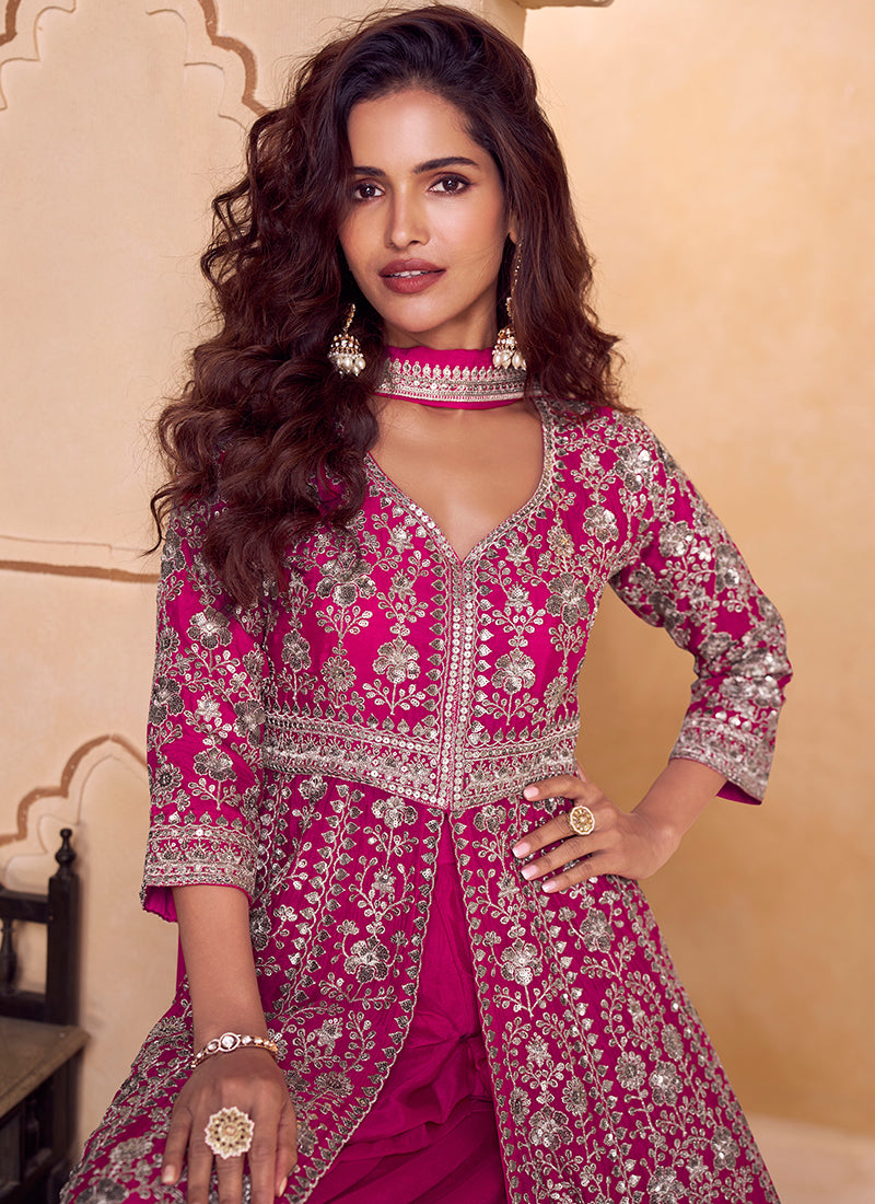 Magenta Chinon Sequins Work Wedding Wear Readymade Designer Suit SW427340