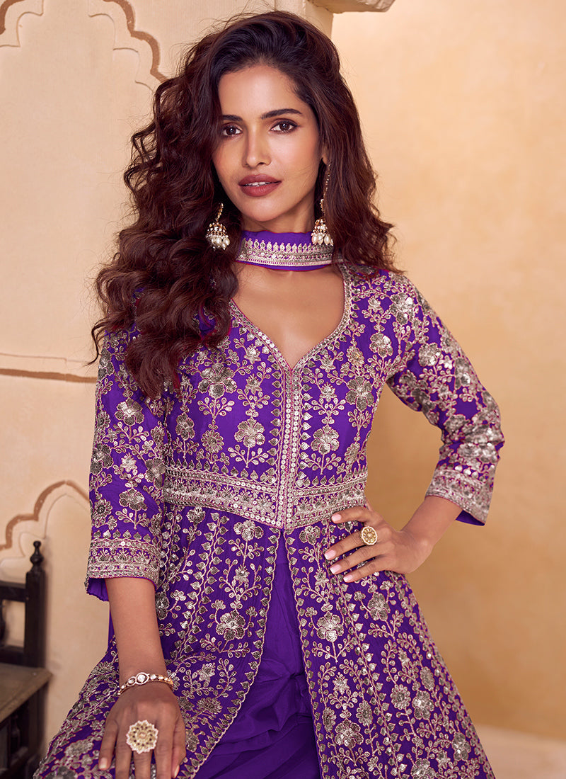 Purple Chinon Sequins Work Wedding Wear Readymade Designer Suit SW898059