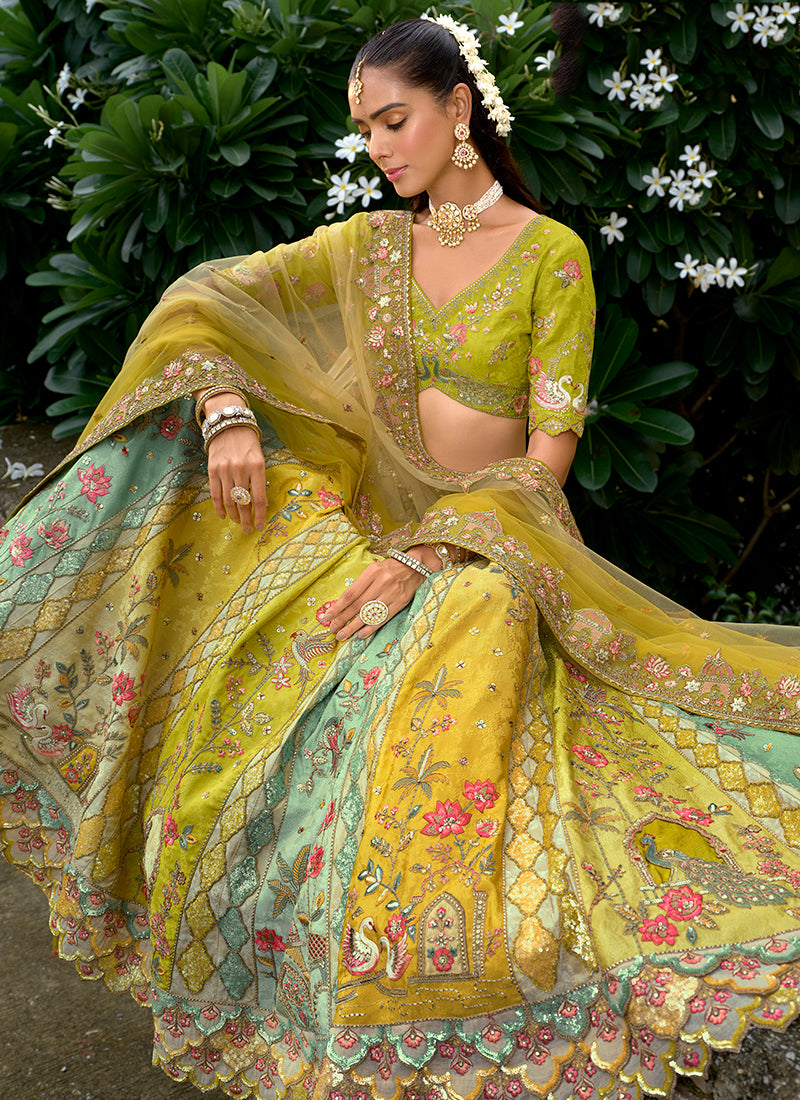 Silk Multi Color Wedding Wear Embroidery Work Lehenga Choli 386880