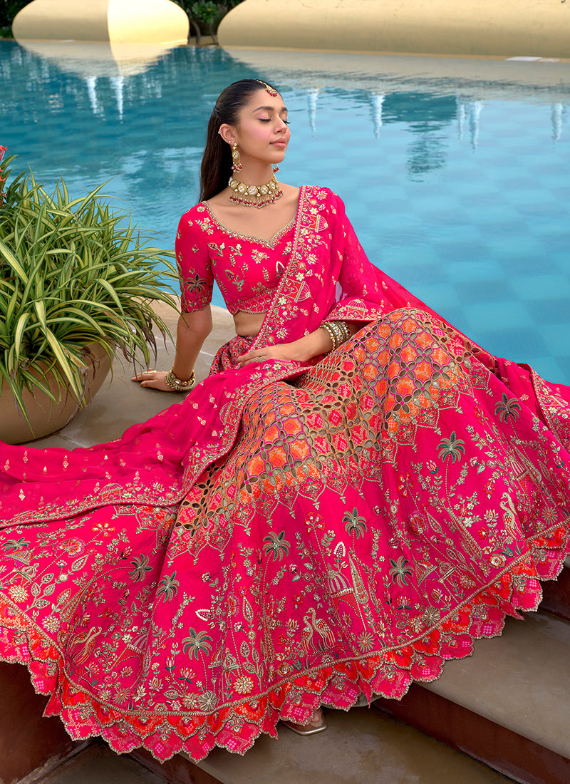 Silk Multi Color Wedding Wear Embroidery Work Lehenga Choli 386881