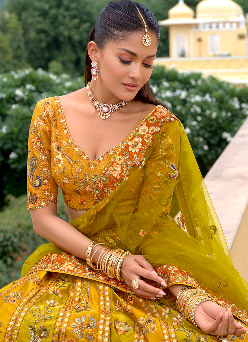 Silk Multi Color Wedding Wear Embroidery Work Lehenga Choli 386883