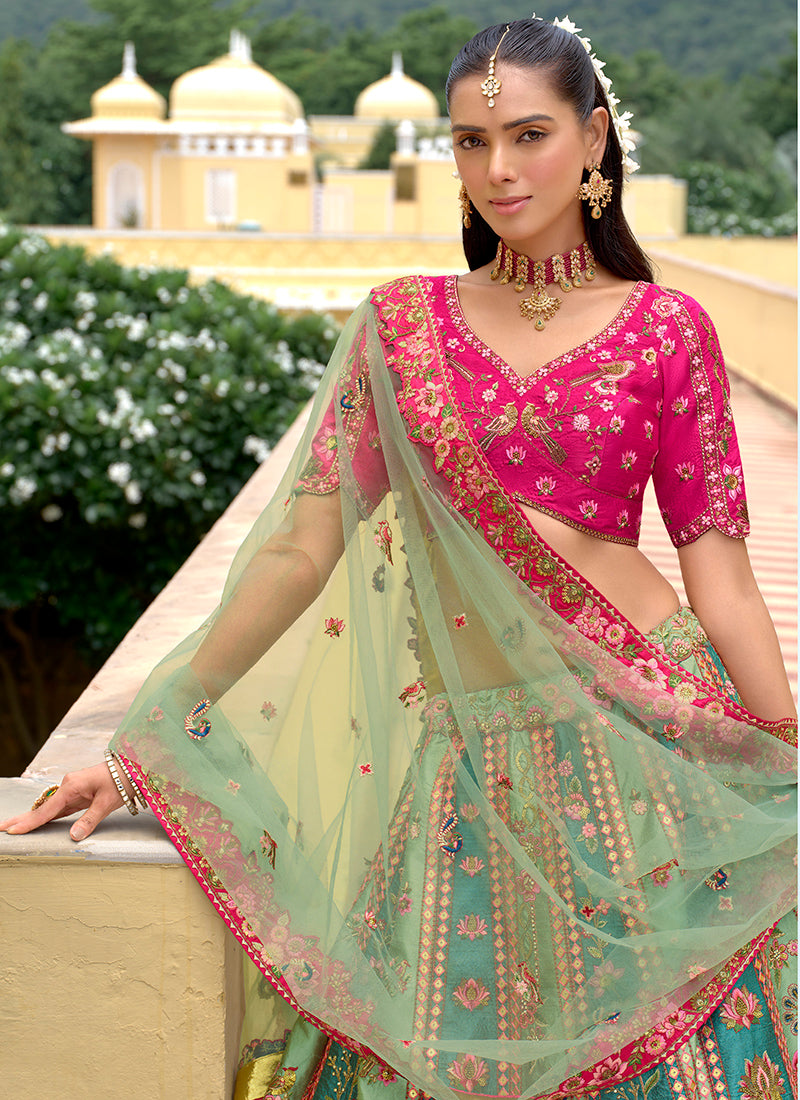 Silk Multi Color Wedding Wear Embroidery Work Lehenga Choli 386884