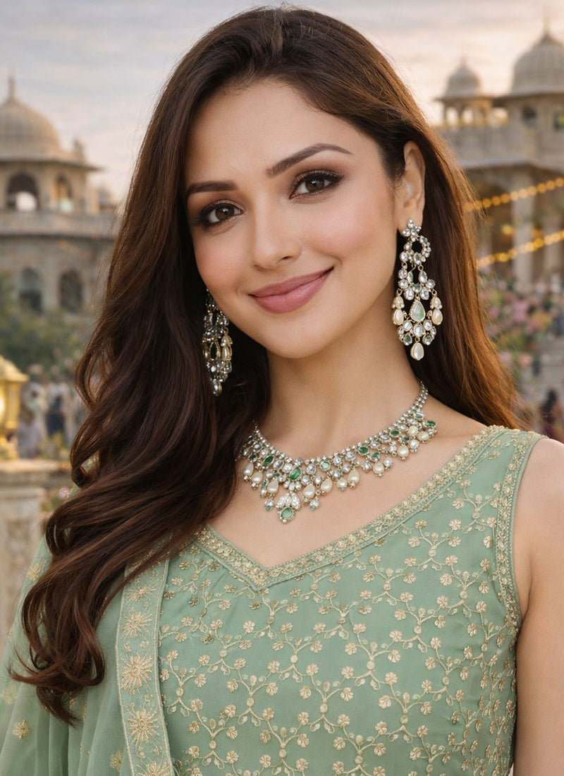 Pista Green Georgette Sequins Work Party Wear Readymade Plazzo Suit SW712593