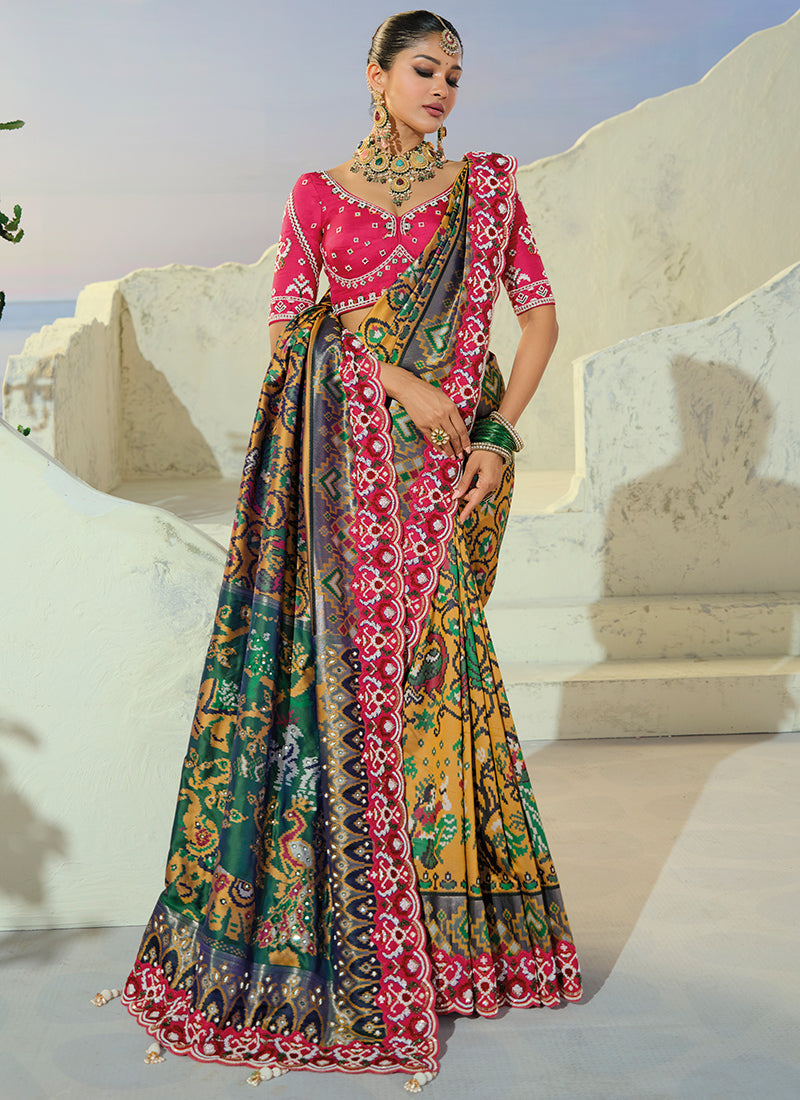 Multi Color Patola Hand Work Wedding Wear Saree SW406038