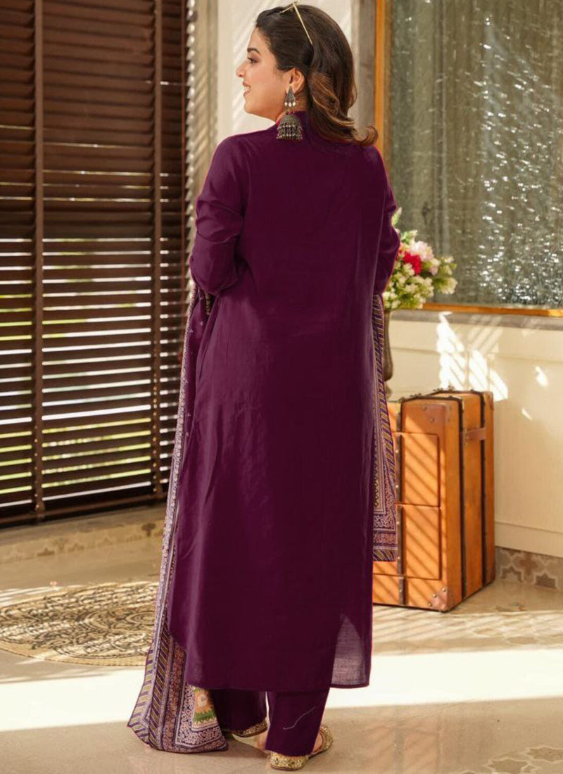 Cotton Purple Summer Wear Plain Work Readymade Plazzo Suit 387178