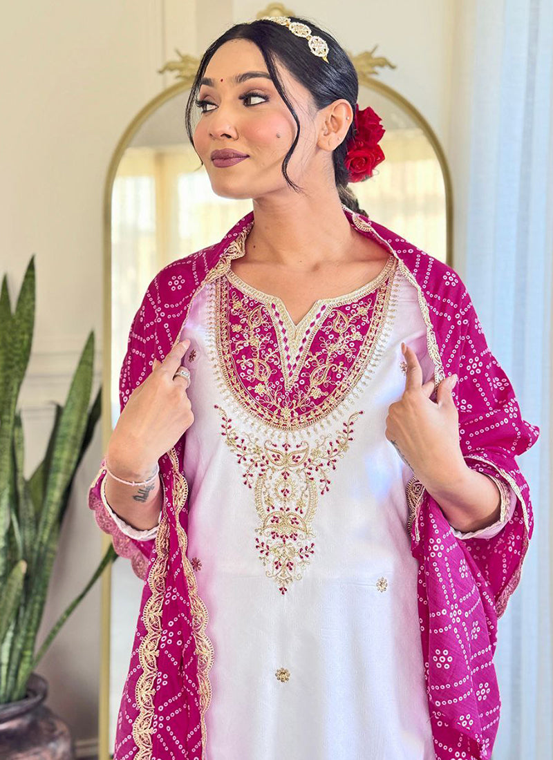 Viscose White Festival Wear Sequins Work Readymade Salwar Suit 387179