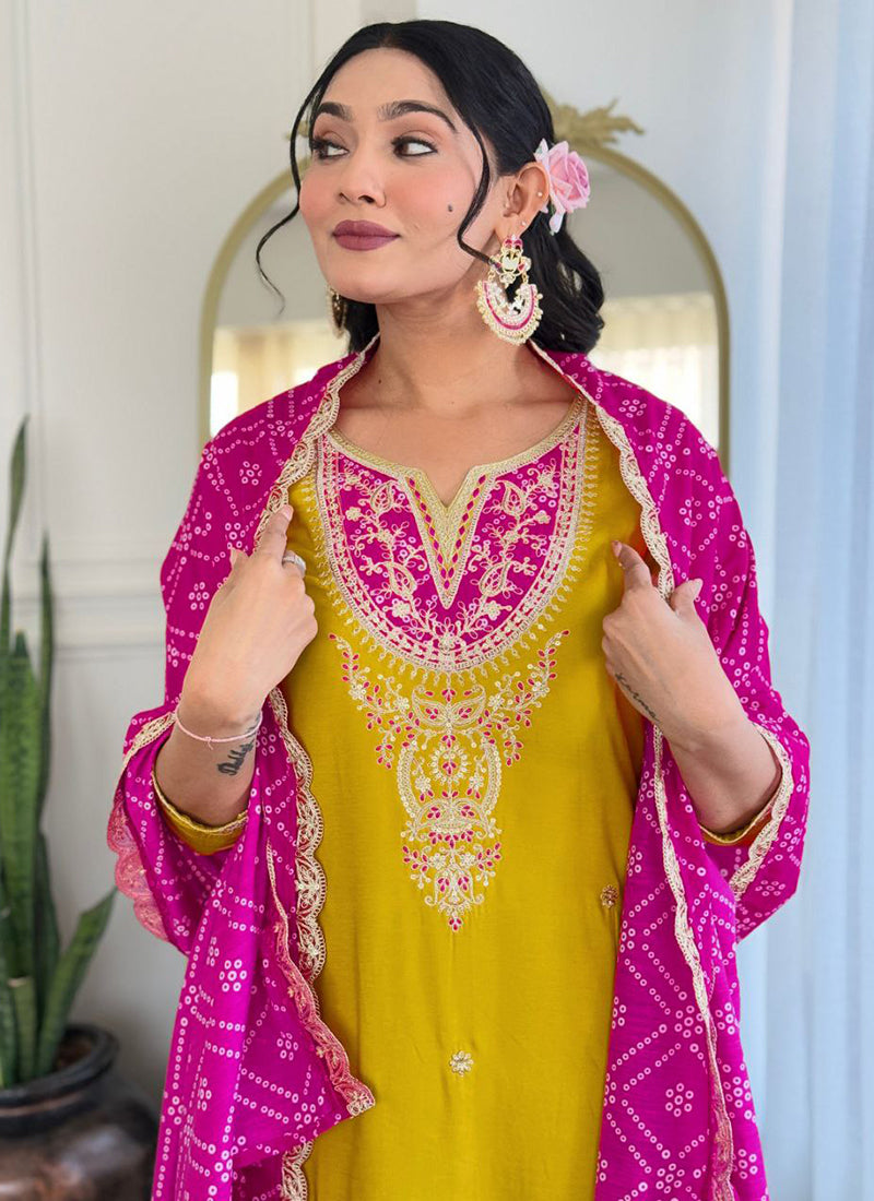 Viscose Mustard Festival Wear Sequins Work Readymade Salwar Suit 387180