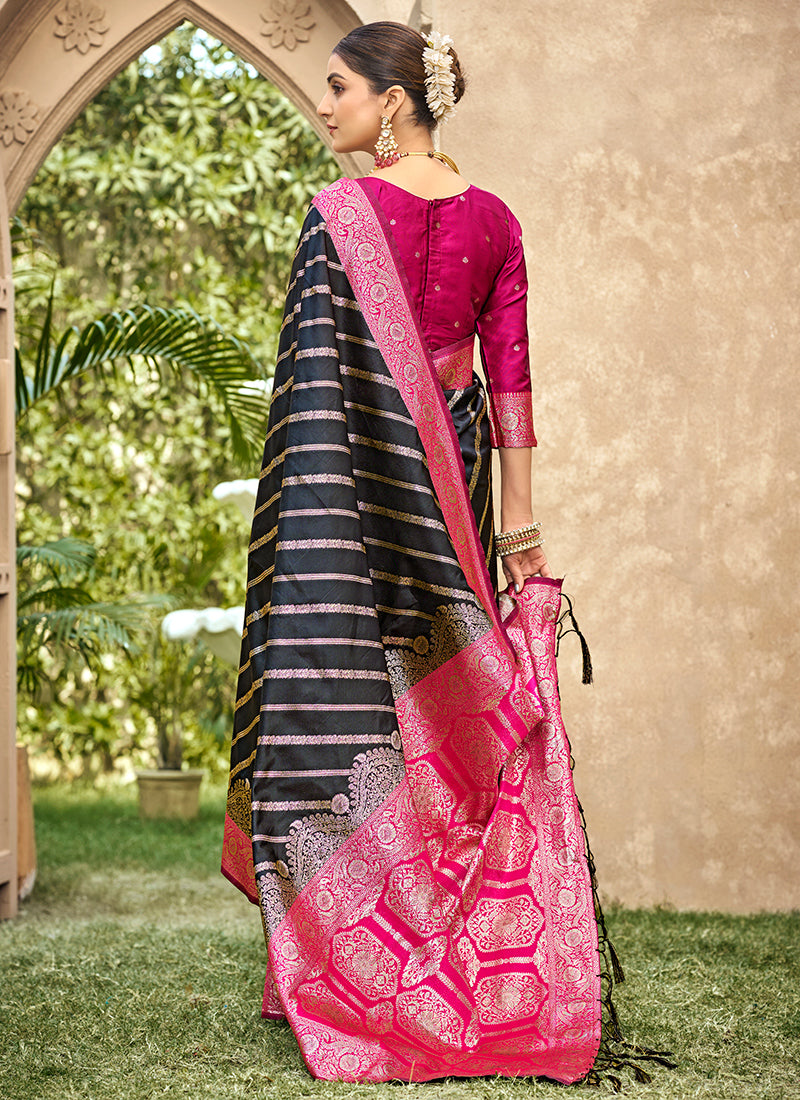Black Banarasi Silk Weaving Work Occasional Wear Saree SW708822