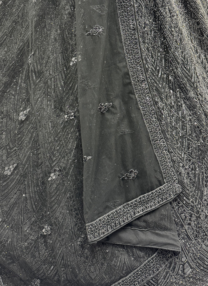Black Net Sequins Work Wedding Wear Lehenga Choli SW434007