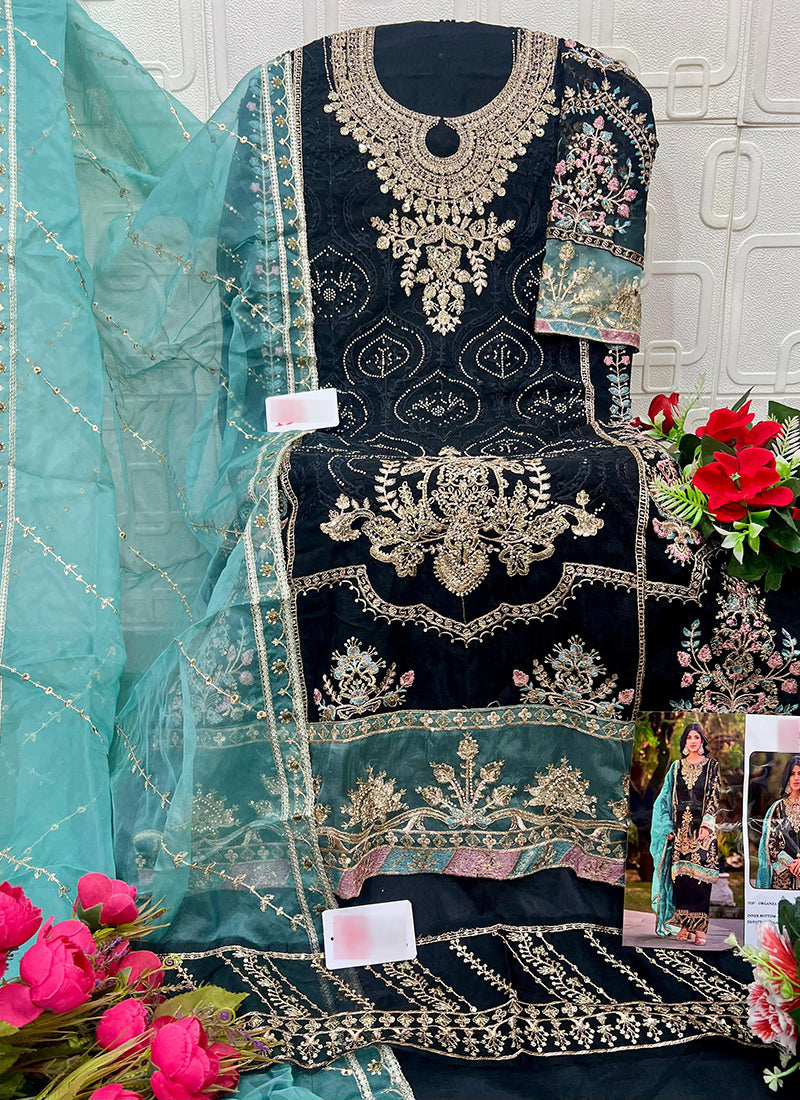 Black Organza Embroidery Work Eid Wear Pakistani Suit SW525621