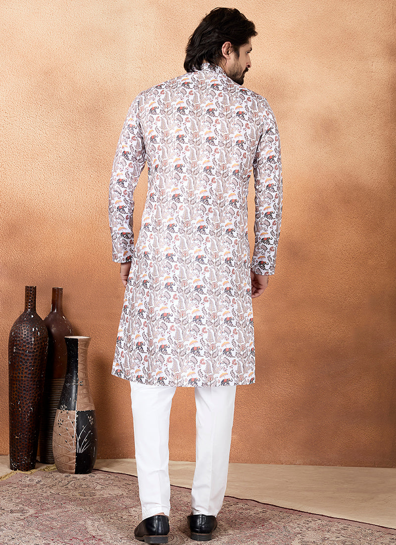 Brown Art Silk Pattern Pcs Festival Wear Readymade Kurta Pajama SW390795