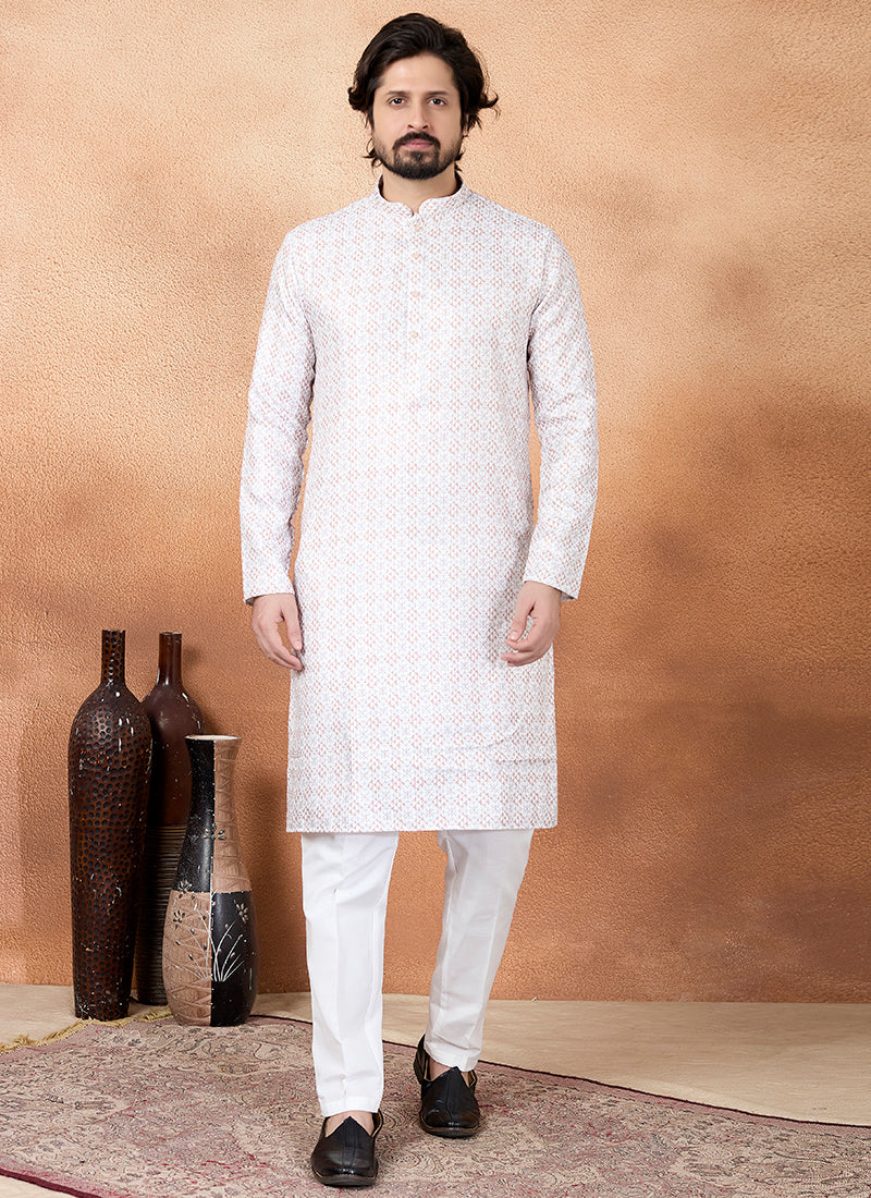 Brown Art Silk Pattern Pcs Festival Wear Readymade Kurta Pajama SW351197