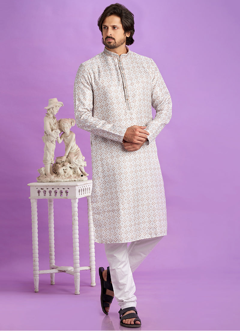 Brown Cotton Pintux Work Festival Wear Readymade Kurta Pajama SW502070