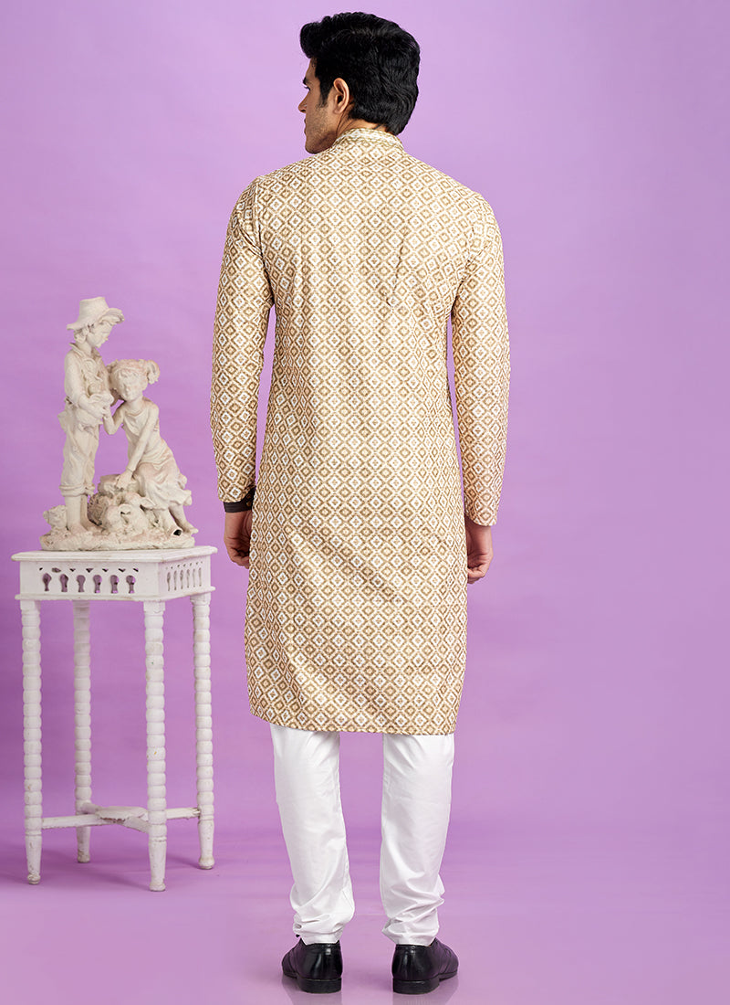 Brown Cotton Pintux Work Festival Wear Readymade Kurta Pajama SW113739
