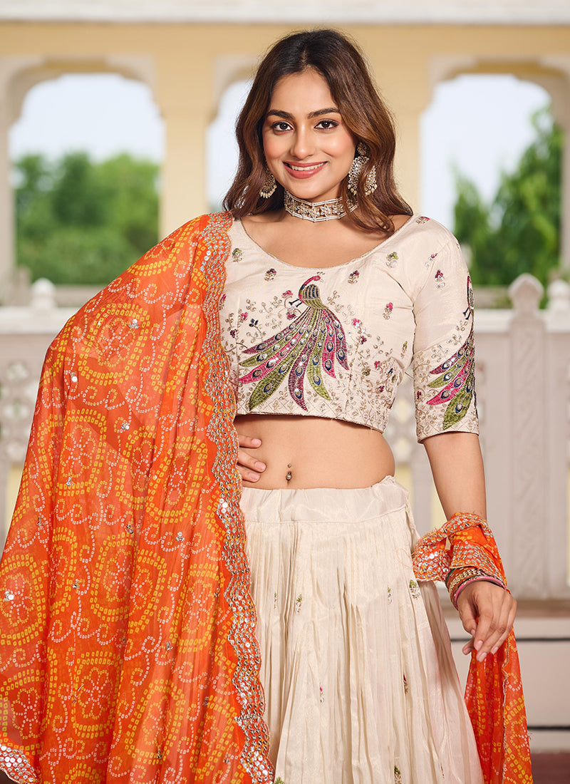 Tissue Silk Off White Festival Wear Sequins Work Readymade Lehenga Choli 386878