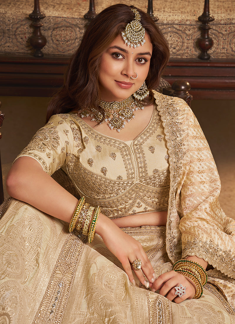 Beige Banarasi Silk Weaving Work Wedding Wear Wedding Lehenga Choli SW227405