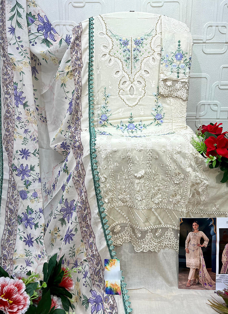 Beige Cotton Hand Work Eid Wear Pakistani Suit SW564164