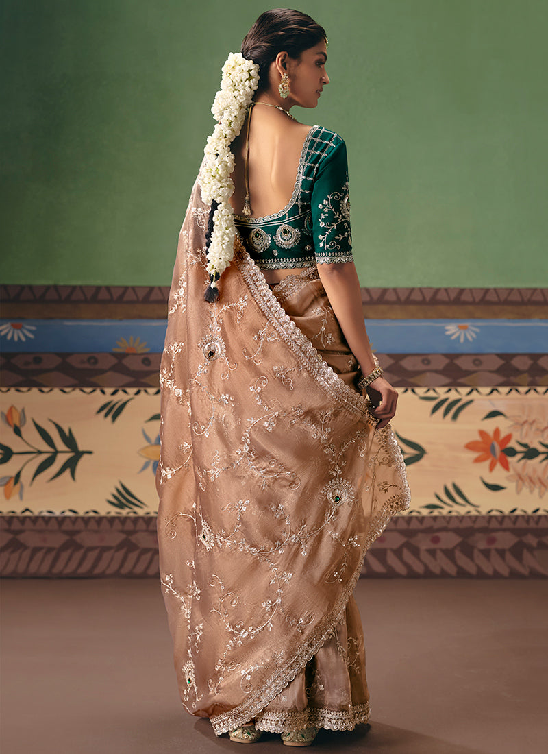 Beige Fancy Embroidery Work Wedding Wear Saree SW357518