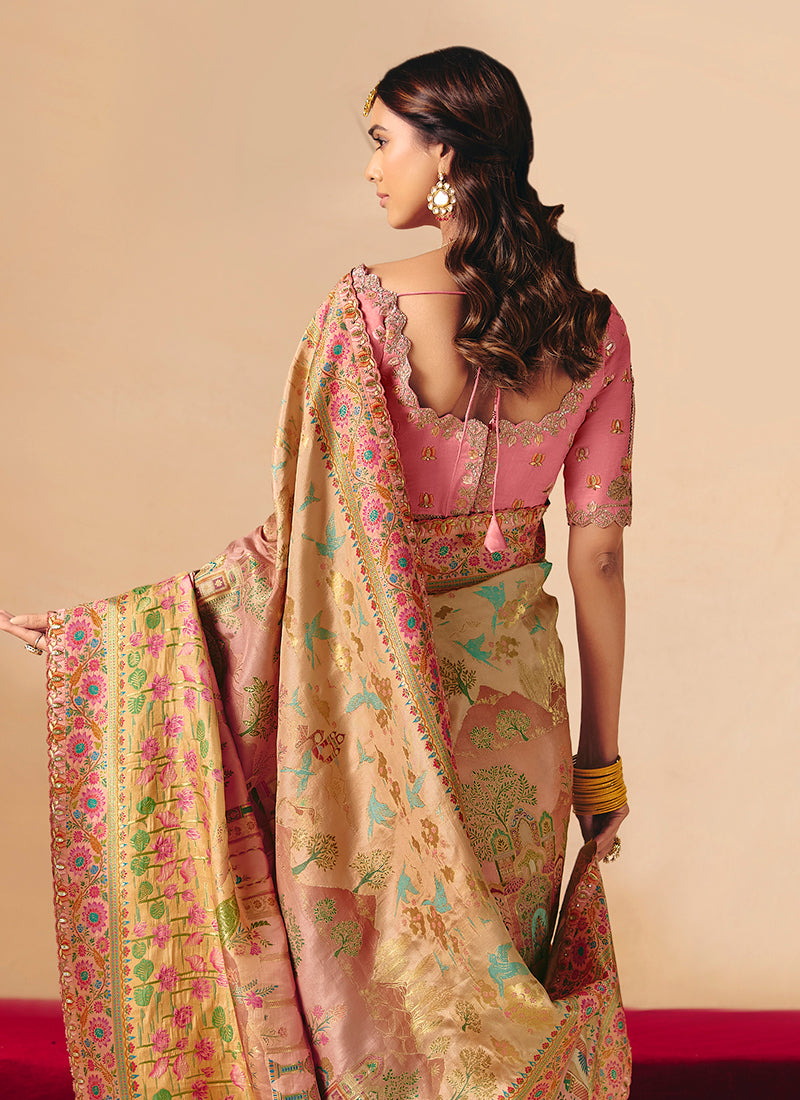 Beige Silk Sequins Work Wedding Wear Saree SW930139