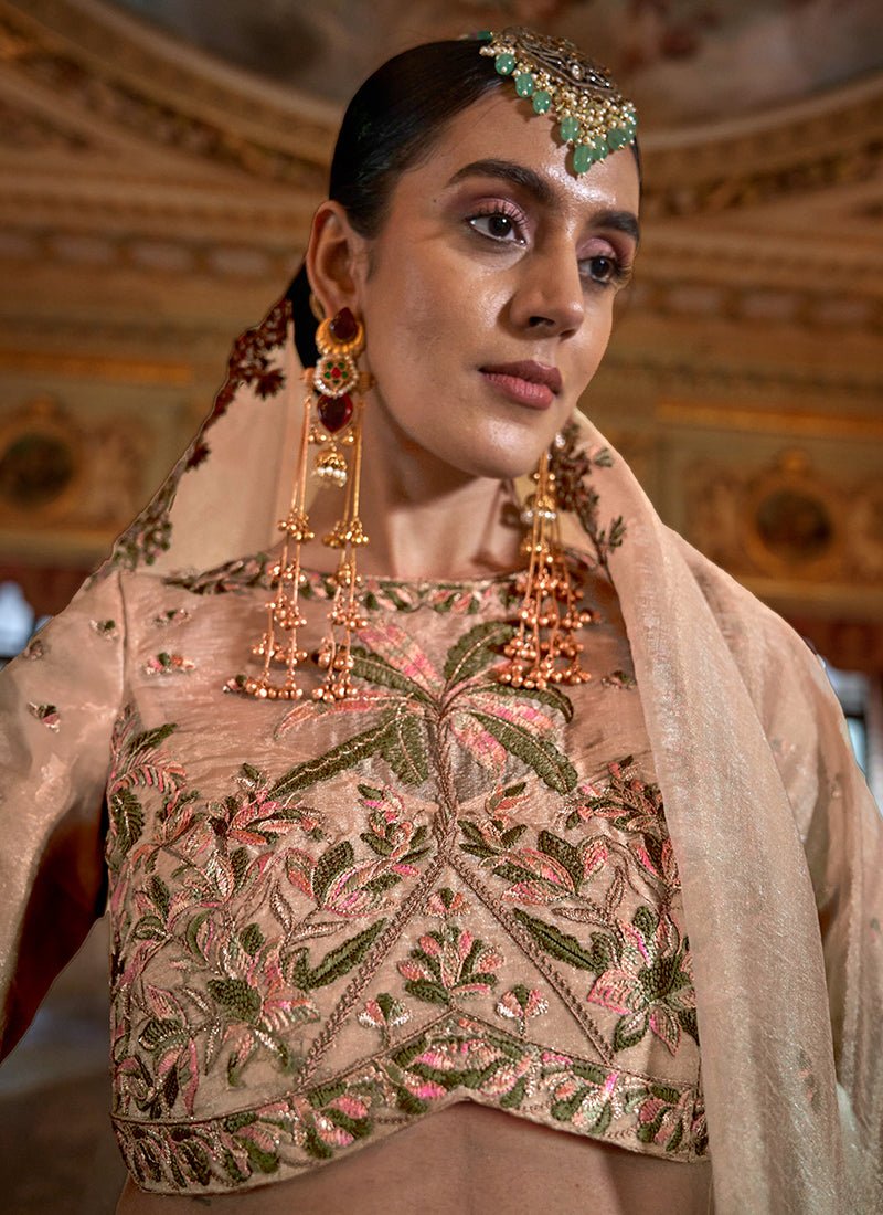 Beige Tissue Silk Thread Work Occasional Wear Saree SW643569