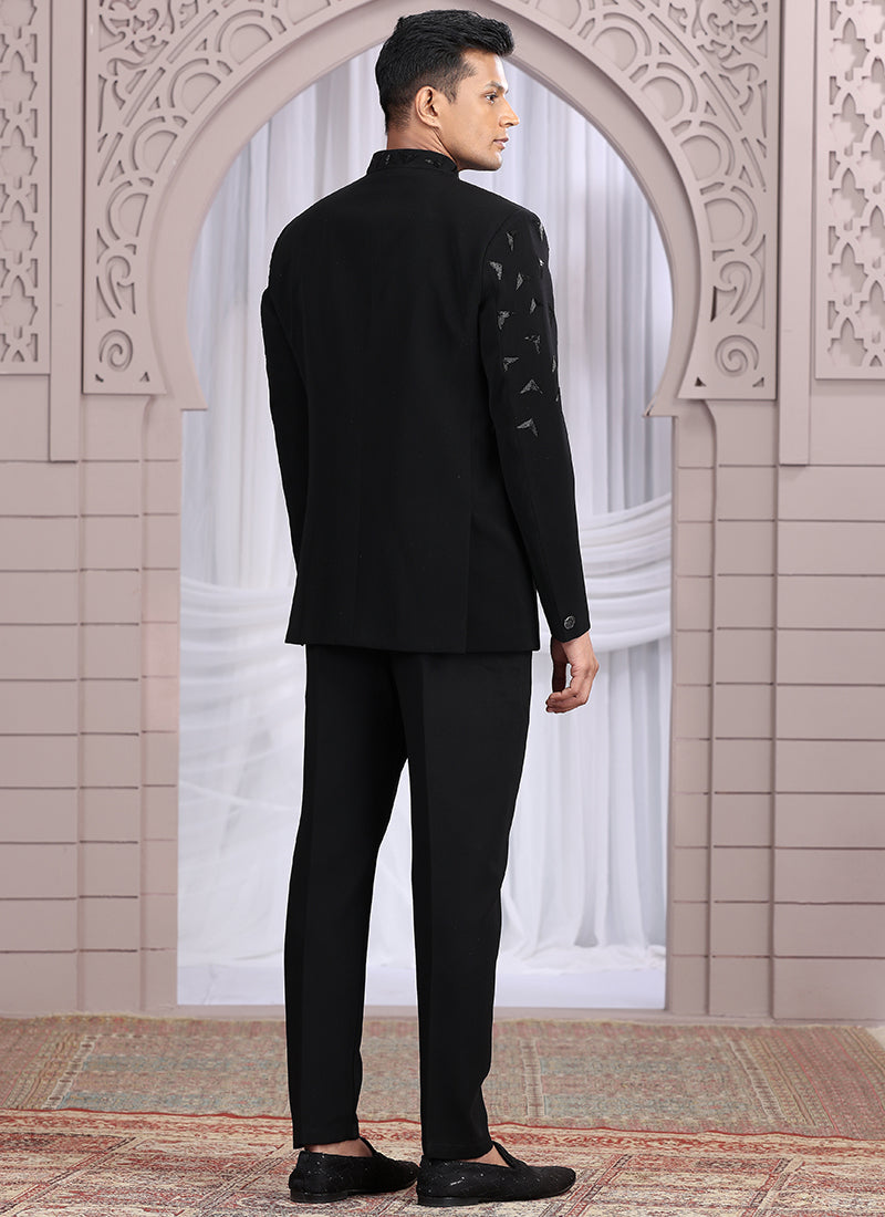 Imported Black Wedding Wear Hand Work Readymade Jodhpuri Suit 385490
