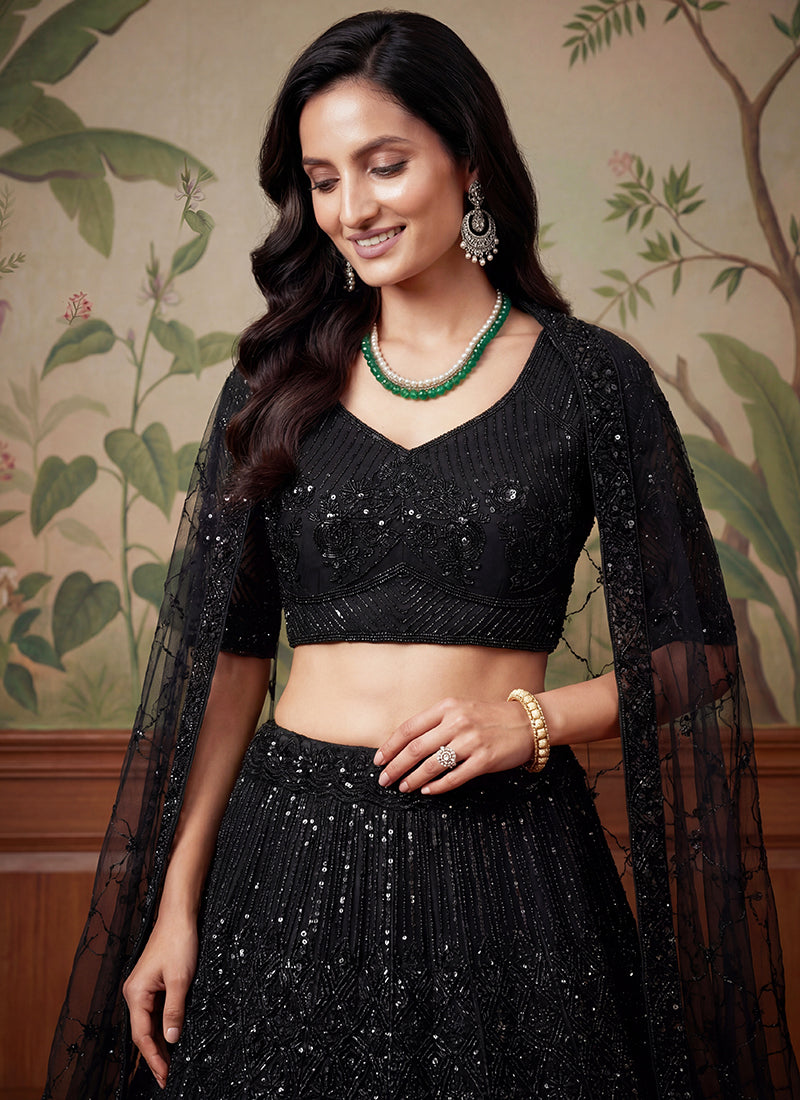 Black Net Embroidery Work Bridal Wear Lehenga Choli SW875375