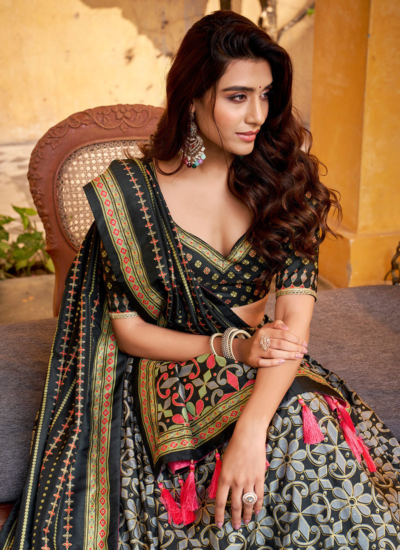 Black Silk Printed Work Festival Wear Lehenga Choli SW279218