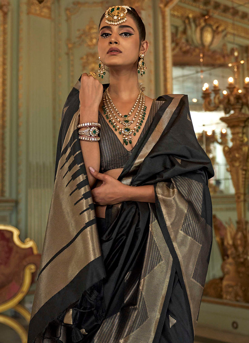 Black Silk Weaving Work Occasional Wear Saree SW915746