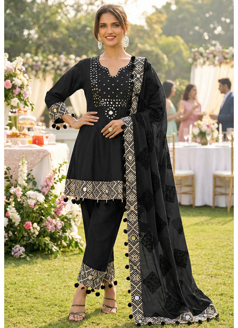 Black Silk Embroidery Work Party Wear Readymade Salwar Suit SW138455