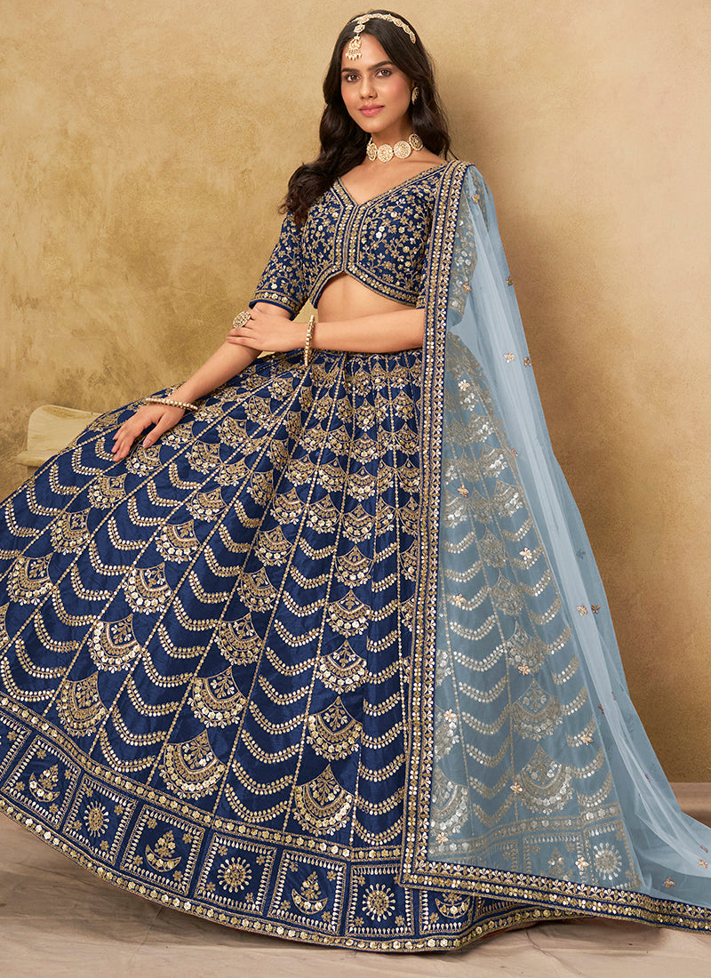Art Silk Blue Wedding Wear Sequin Work Lehenga Choli 386543