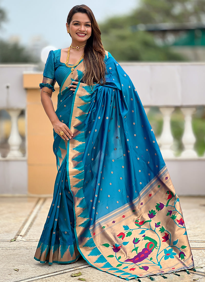 Paithni Silk Blue Saree with Weaving Work for Wedding Wear 382534