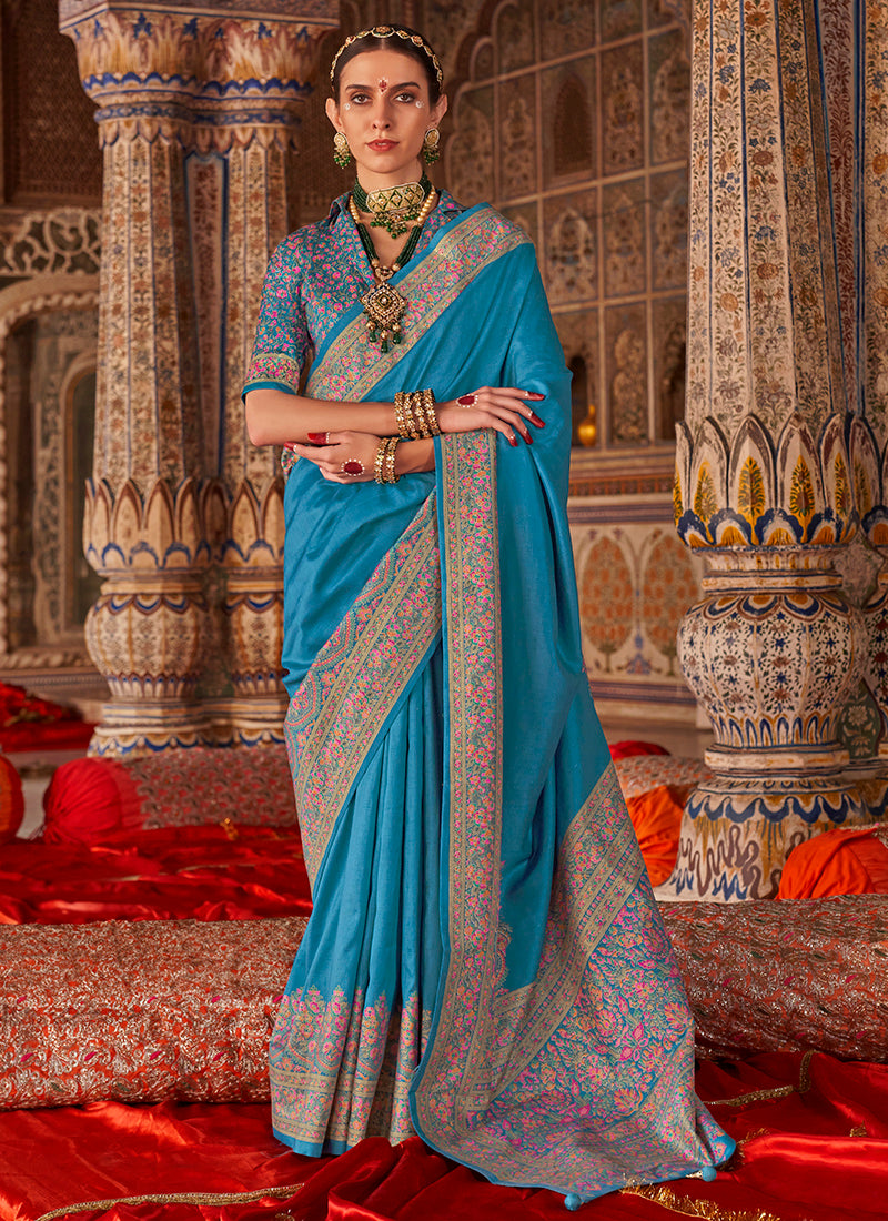 Pv Georgette Blue Festival Wear Printed Work Saree 385840