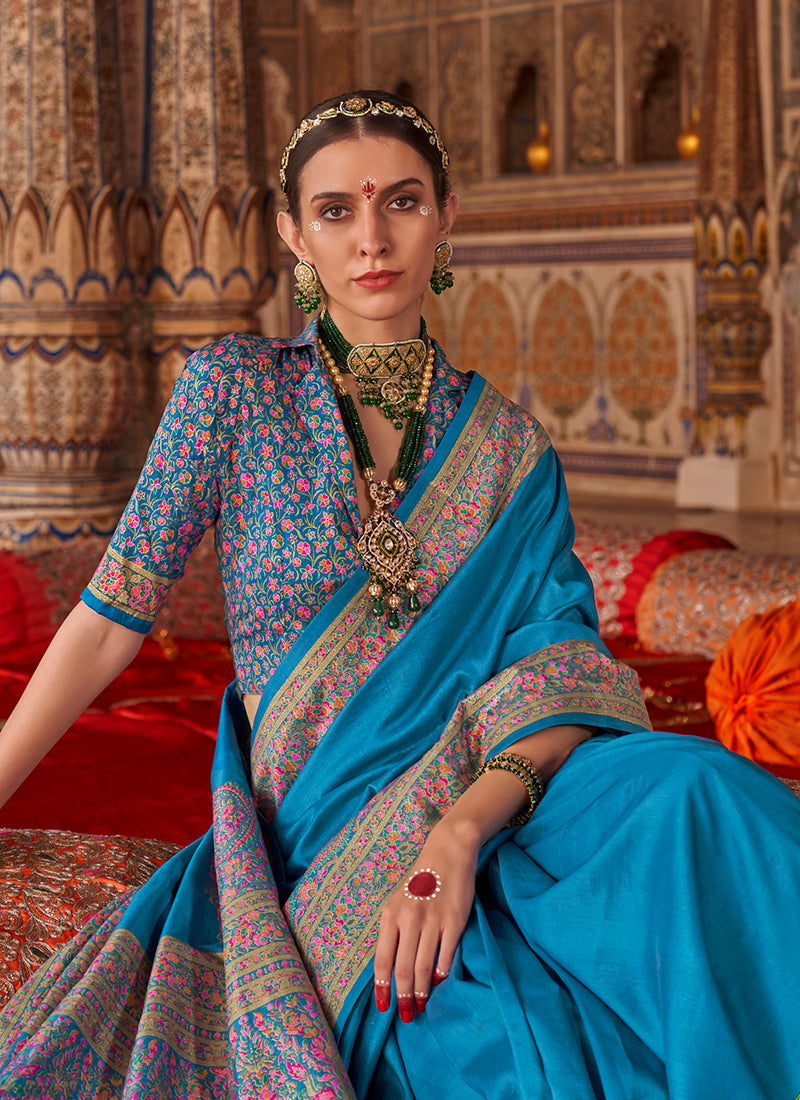 Pv Georgette Blue Festival Wear Printed Work Saree 385840